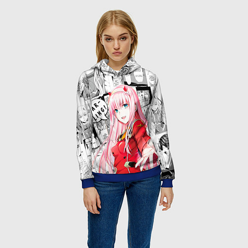 Женская толстовка Zero Two Зеро ту на манге фрейм / 3D-Синий – фото 3