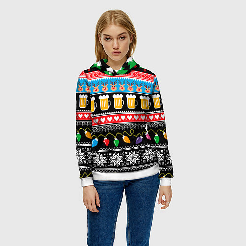 Женская толстовка Новогодний пивной узор / 3D-Белый – фото 3