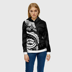 Толстовка-худи женская ЯПОНСКИЙ БЕЛЫЙ ДРАКОН JAPAN WHITE DRAGON, цвет: 3D-белый — фото 2