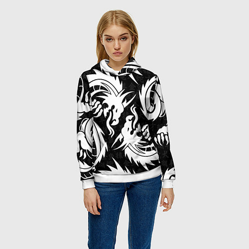 Женская толстовка УЗОР ИЗ БЕЛЫХ ДРАКОНОВ WHITE DRAGON TOKYO / 3D-Белый – фото 3