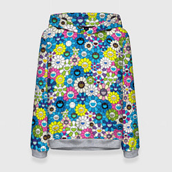 Толстовка-худи женская Takashi Murakami Улыбающиеся цветы, цвет: 3D-меланж
