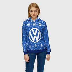 Толстовка-худи женская Volkswagen Новогодний, цвет: 3D-синий — фото 2