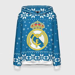 Толстовка-худи женская Реал Мадрид Новогодний, цвет: 3D-белый