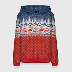 Толстовка-худи женская ВЯЗАНЫЙ УЗОР С ОЛЕНЯМИ, цвет: 3D-красный