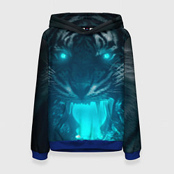 Толстовка-худи женская Неоновый водяной тигр 2022, цвет: 3D-синий