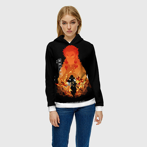 Женская толстовка Ренгоку Кенджуро пылай клинок демонов / 3D-Белый – фото 3