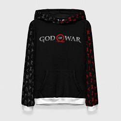 Толстовка-худи женская GOD OF WAR LOGO, РУНЫ, цвет: 3D-белый