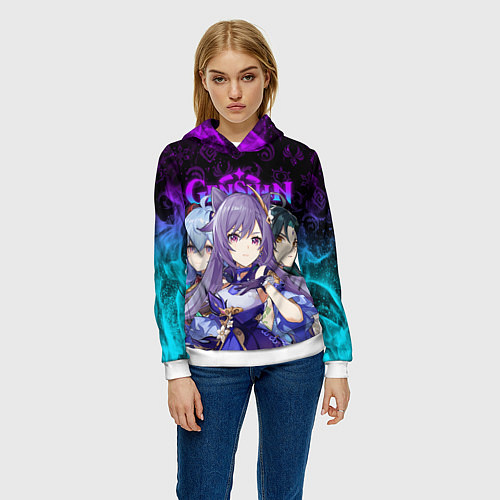 Женская толстовка GENSHIN IMPACT ГЕРОИНИ В НЕОНОВОМ ОГНЕ NEON FIRE / 3D-Белый – фото 3
