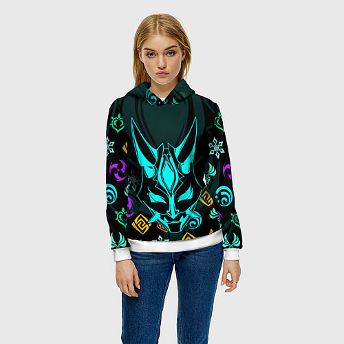 Женская толстовка GENSHIN IMPACT ГЕНШИН ИМПАКТ СЯО МАСКА / 3D-Белый – фото 3