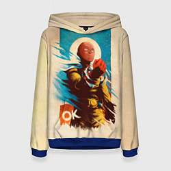 Толстовка-худи женская One Punch-Man Эпичный Сайтама, цвет: 3D-синий