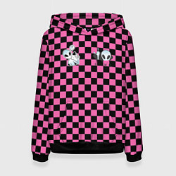 Толстовка-худи женская Инопланетянин в черно розовую клетку, цвет: 3D-черный