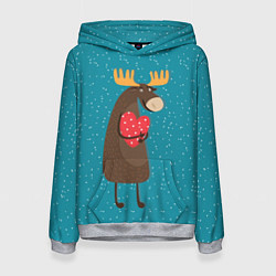 Толстовка-худи женская Душевный лось с сердцем, цвет: 3D-меланж