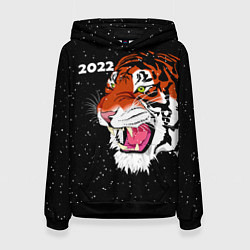 Толстовка-худи женская Рычащий Тигр и Снегопад 2022, цвет: 3D-черный