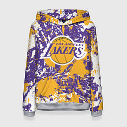 Толстовка-худи женская LAKERS ФИРМЕННЫЕ ЦВЕТА БРЫЗГИ КРАСОК LA, цвет: 3D-меланж