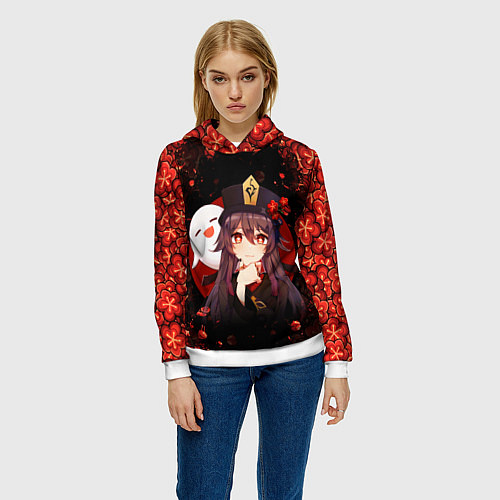 Женская толстовка GENSHIN IMPACT HU TAO ГЕНШИН ИМПАКТ ХУ ТАО FLOWERS / 3D-Белый – фото 3