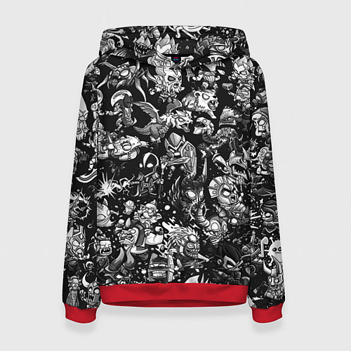 Женская толстовка DOTA 2 ВСЕ ПЕРСОНАЖИ ЧЁРНО БЕЛЫЙ / 3D-Красный – фото 1