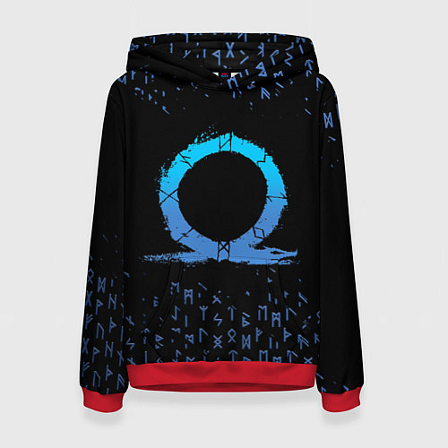 Женская толстовка БОГ ВОЙНЫ СИМВОЛ КРАТОСА, РУНЫ GOD OF WAR / 3D-Красный – фото 1