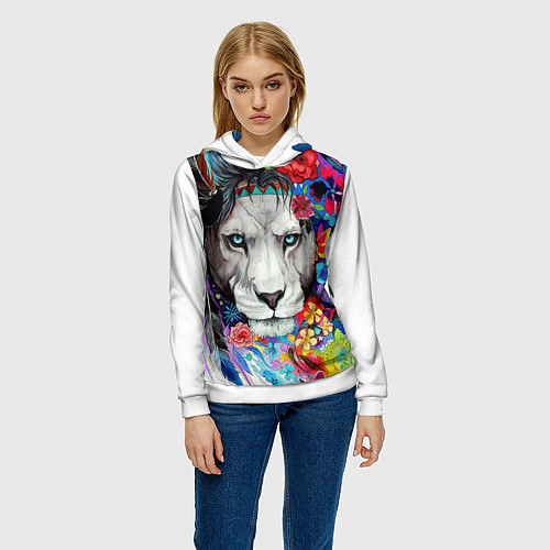 Женская толстовка Лев - сильный взгляд / 3D-Белый – фото 3