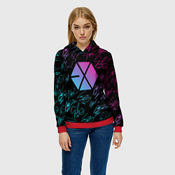 Толстовка-худи женская EXO BAND НЕОНОВЫЕ АВТОГРАФЫ, цвет: 3D-красный — фото 2