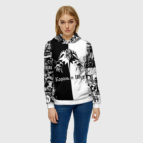 Женская толстовка КОРОЛЬ И ШУТ ЧЁРНО БЕЛЫЙ КЛОУН / 3D-Белый – фото 3