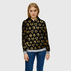 Толстовка-худи женская GOLDEN GENSHIN IMPACT PATTERN ЗОЛОТО ГЕНШИН ИМПАКТ, цвет: 3D-меланж — фото 2