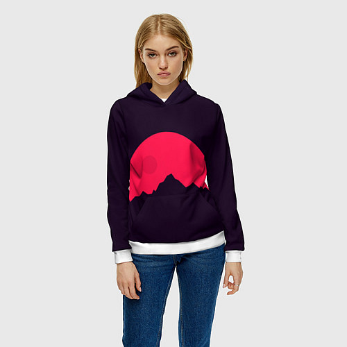 Женская толстовка Красная луна над сумеречными горами / 3D-Белый – фото 3