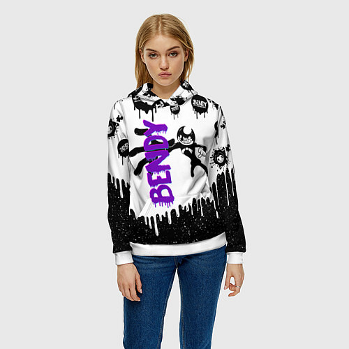 Женская толстовка Бенди длинная рука Bendy / 3D-Белый – фото 3