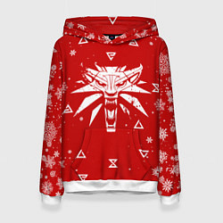 Толстовка-худи женская КРАСНЫЙ СВИТЕР ВЕДЬМАК НОВОГОДНИЙ, цвет: 3D-белый