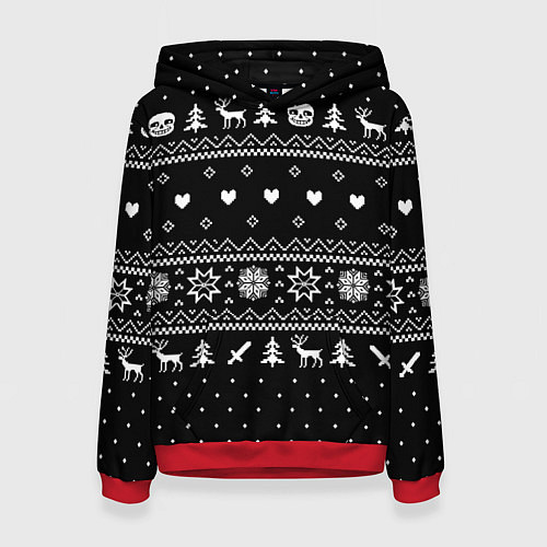 Женская толстовка НОВОГОДНИЙ СВИТЕР UNDERTALE SANS ЧЁРНЫЙ / 3D-Красный – фото 1