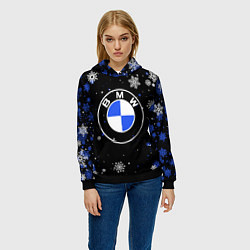 Толстовка-худи женская НОВОГОДНИЙ БМВ НОВЫЙ ГОД BMW, цвет: 3D-черный — фото 2