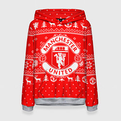 Толстовка-худи женская FC Manchester United: Новогодний узор, цвет: 3D-меланж