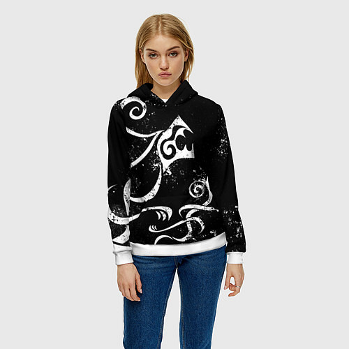 Женская толстовка ТАТУИРОВКА ДРАКЕНА WHITE AND BLACK / 3D-Белый – фото 3