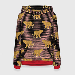 Толстовка-худи женская Леопарды паттерн, цвет: 3D-красный
