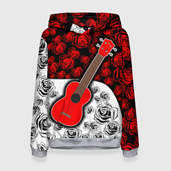 Толстовка-худи женская Гитара Розы Контраст, цвет: 3D-меланж