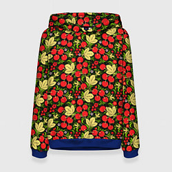 Толстовка-худи женская Черешни хохлома, цвет: 3D-синий