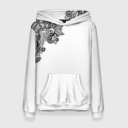 Толстовка-худи женская Черно Белые КруЖева, цвет: 3D-белый