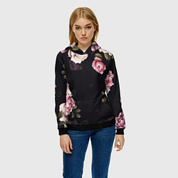 Толстовка-худи женская РОЗЫ И ПИОНЫ, цвет: 3D-черный — фото 2