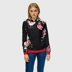 Толстовка-худи женская РОЗЫ И ПИОНЫ, цвет: 3D-красный — фото 2