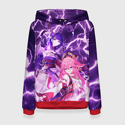 Толстовка-худи женская Genshin Impact - Яэ и Эи, цвет: 3D-красный