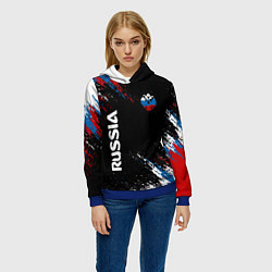 Толстовка-худи женская Russia Штрихи в цвет Флага, цвет: 3D-синий — фото 2