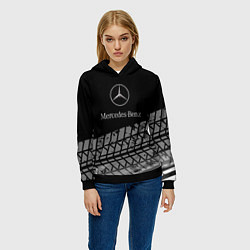 Толстовка-худи женская Mercedes-Benz шины, цвет: 3D-черный — фото 2