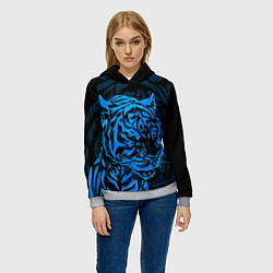 Толстовка-худи женская Голубой тигр Blue, цвет: 3D-меланж — фото 2