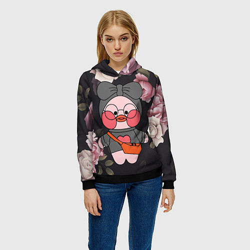 Женская толстовка УТОЧКА ЛАЛАФАНФАН - Цветочки / 3D-Черный – фото 3