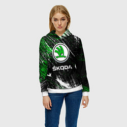 Толстовка-худи женская Skoda: Потёртости, цвет: 3D-белый — фото 2