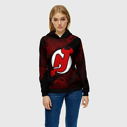 Толстовка-худи женская New Jersey Devils, Нью Джерси Девилз, цвет: 3D-черный — фото 2