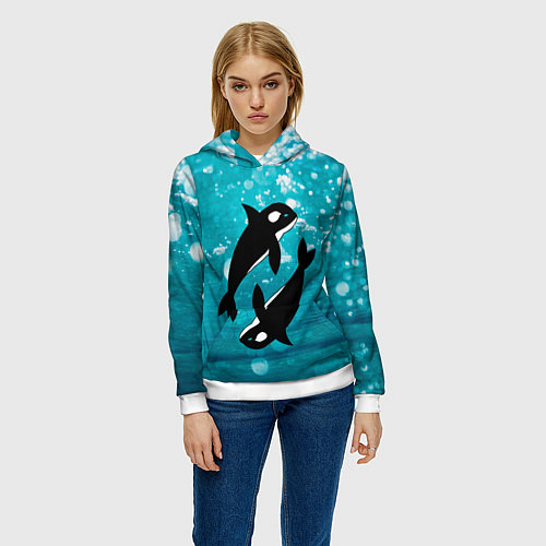 Женская толстовка Кит косатка в океане / 3D-Белый – фото 3