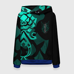 Толстовка-худи женская МАСКА И ТАТУИРОВКА СЯО XIAO ГЕНШИН, цвет: 3D-синий