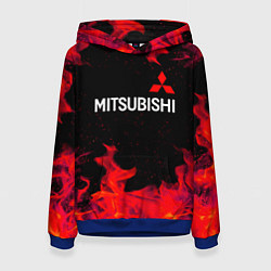 Толстовка-худи женская Mitsubishi пламя огня, цвет: 3D-синий