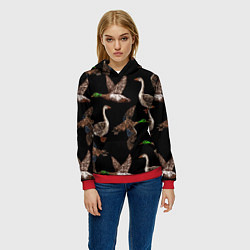 Толстовка-худи женская Утки паттерн, цвет: 3D-красный — фото 2