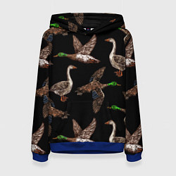 Толстовка-худи женская Утки паттерн, цвет: 3D-синий